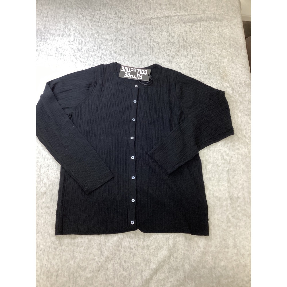 Future Collective Black Ribbed Button Front Cardigan Sweater Womens 1X NWT